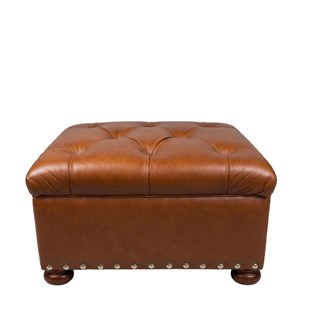 Ralph Lauren Writers Medium Brown Leather Ottoman