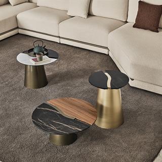 Bontempi Casa Yang Calacatta Walnut Yuvarlak Yan Sehpa