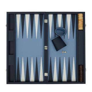 Aeris Navy Large Leather Backgammon Set