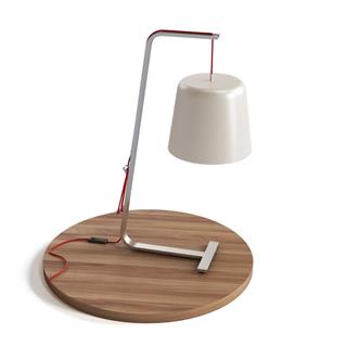 Ariane Masa Lambası-Ayak in titanium-lacquered steel/shade in white opal PMMA/red textile cable