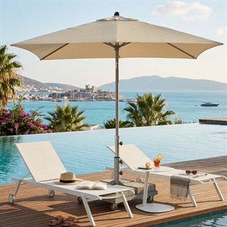 Ethimo Elisir Sunlounger, Smart Side Table & Glatz Push Up Parasol Set
