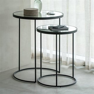 Ethnicraft Nesting Charcoal Round Set of Two Side Tables