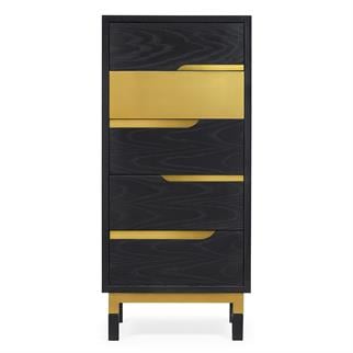 Jonathan Charles Fusion Ebonized Oak & Brass Chest of Drawers