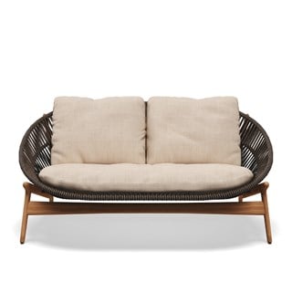 Bora İkili Kanepe-Natural Teak-Umber Wicker-(Sunbrella Minder Dahil)