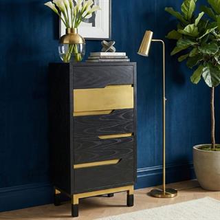 Jonathan Charles Fusion Ebonized Oak & Brass Chest of Drawers