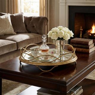 Jonathan Charles Modern Luxe Gilded Iron Yuvarlak Tepsi