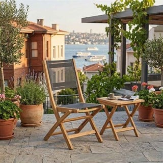 Kayu Teak Arona Batyline Black Katlanır Bahçe Sandalyesi