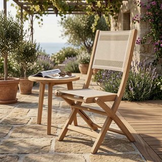 Kayu Teak Arona Batyline Katlanır Beige Kolsuz Sandalye