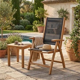 Kayu Teak Eton Batyline Recliner Black Kollu Sandalye