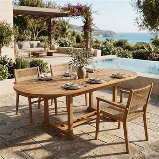 Kayu Teak Oval 180/240 Açılır Masa