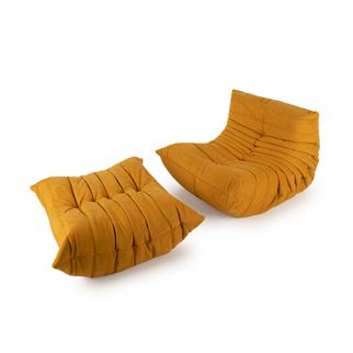 Ligne Roset Togo Curry Armchair and Pouf