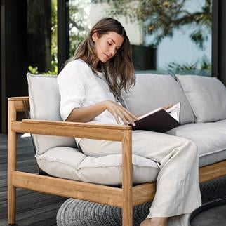 Gloster Saranac Natural Teak Blend Linen Üçlü Kanepe