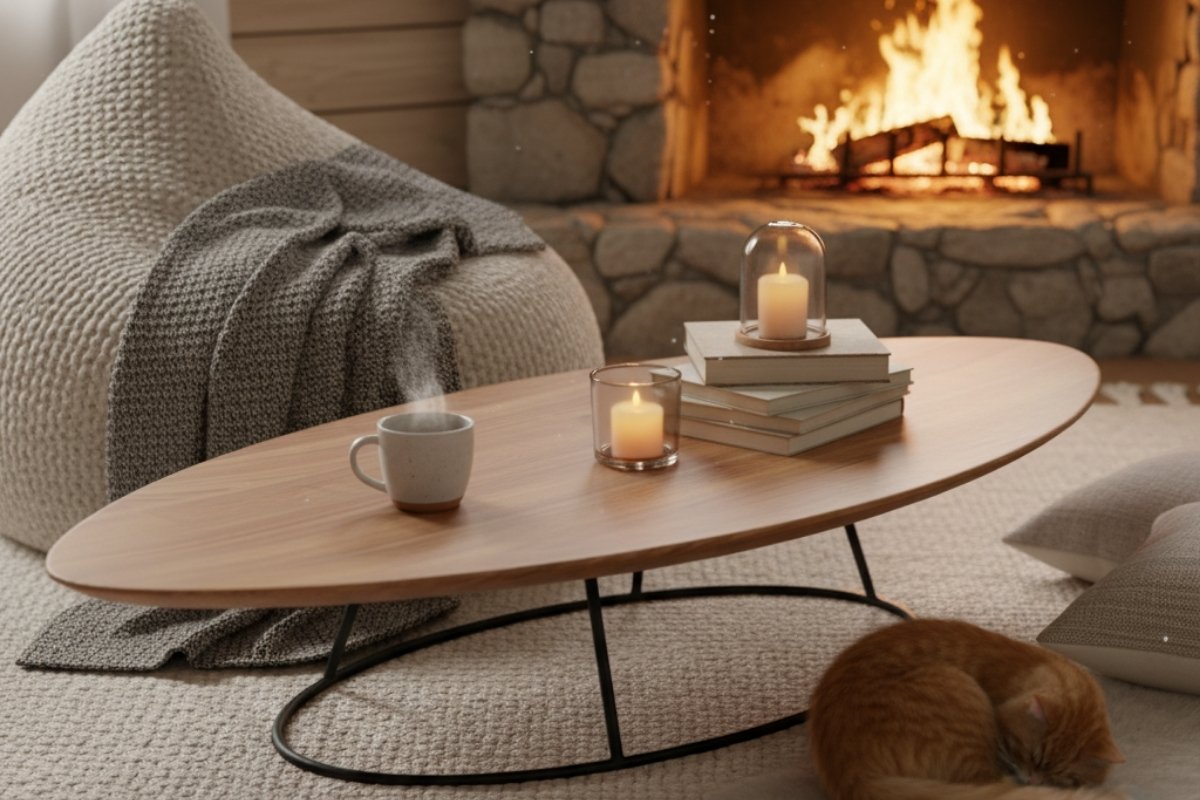 hygge felsefesini belirten bir salon görseli