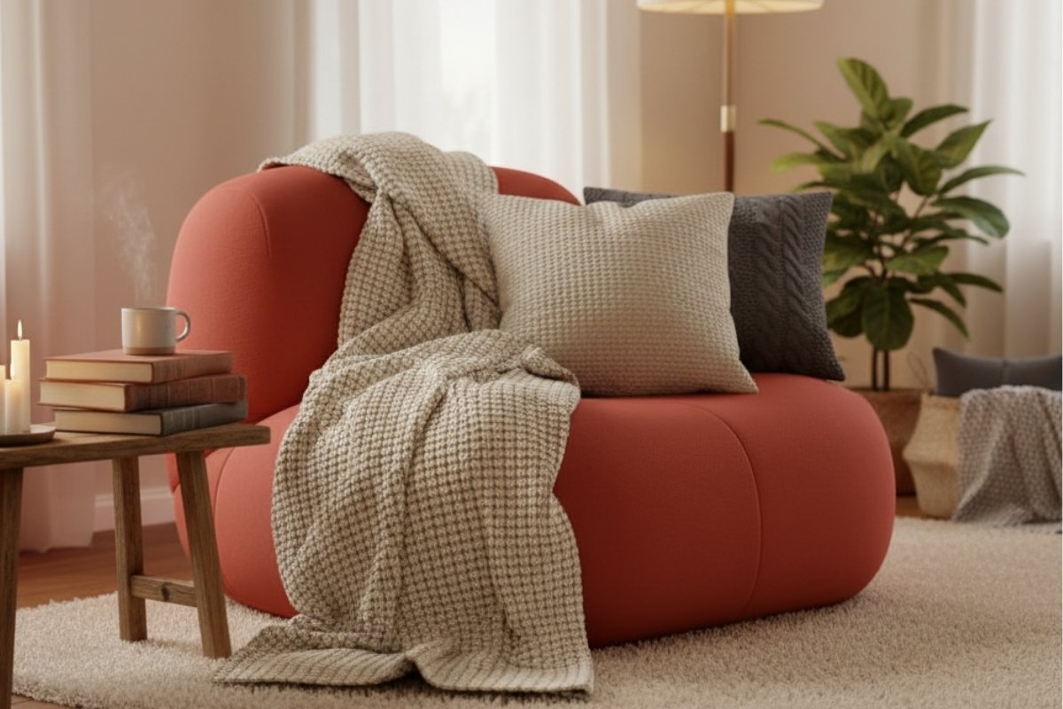 hygge dekorasyonunda yumuşak dokular ve katmanlar