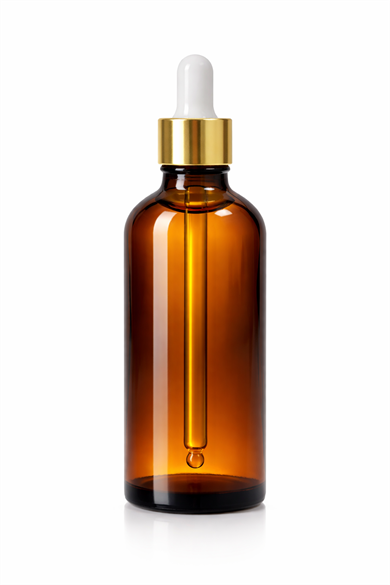 100ml Amber Cam Damlalıklı Şişe, Altın ve Gümüş Metal Kapaklı