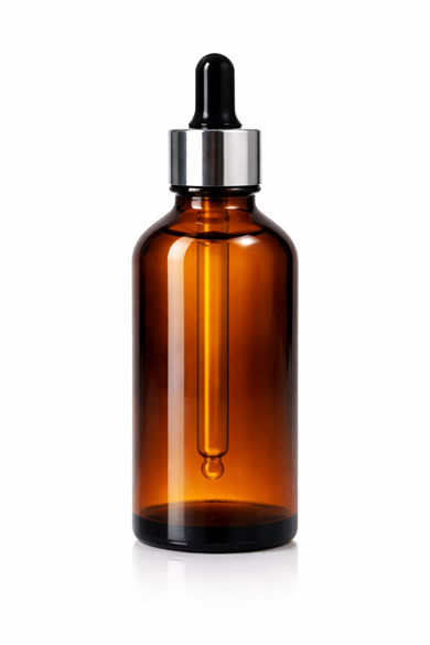 100ml Amber Cam Damlalıklı Şişe, Altın ve Gümüş Metal Kapaklı
