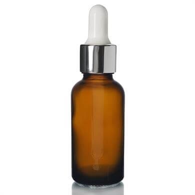 30cc Amber Dropper Damlalıklı Cam Şişe - Altın ve Gümüş Metal Kapaklı