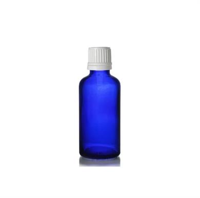 50 ml Mavi Cam Şişe – İçten Damlalıklı – Esansiyel Yağ & Kozmetik Şişesi