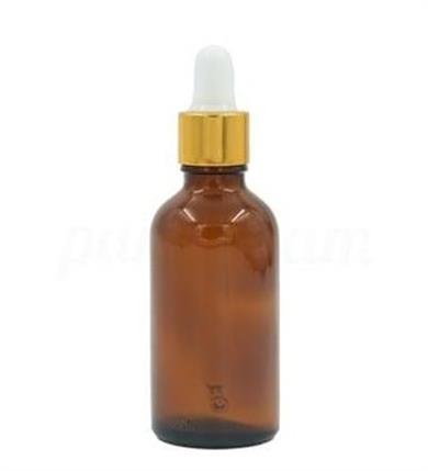 50ml Cam Damlalıklı Şişe - Amber Renk, Altın/Gümüş Metal Kapaklı