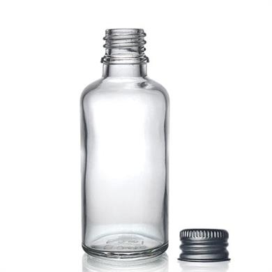 ŞEFFAF DÜZ METAL KAPAKLI  30 ML CAM ŞİŞE