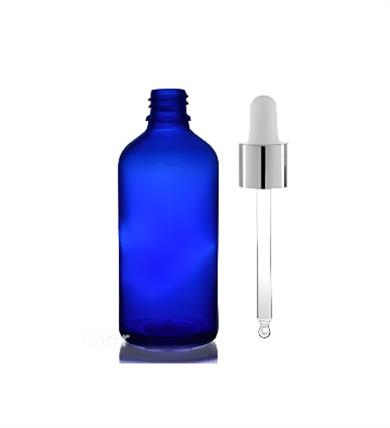 DAMLALIKLI METAL KAPAKLI MAVİ CAM ŞİŞE 100 ML