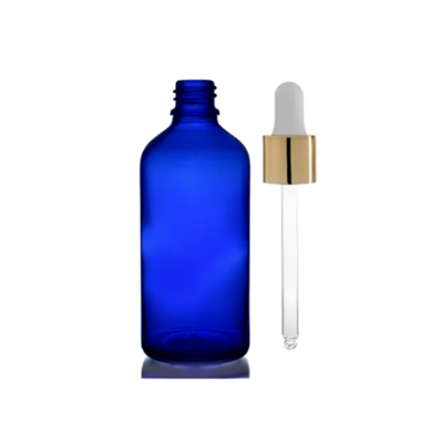 DAMLALIKLI METAL KAPAKLI MAVİ CAM ŞİŞE 100 ML