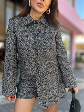  Ceketli Etek Tüvit Takım Gri 