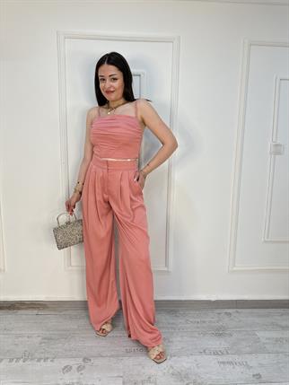  Saten Kumaş İkili Takım Pembe