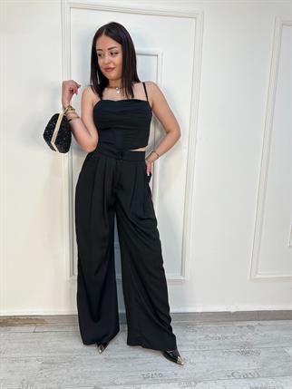  Saten Kumaş İkili Takım Siyah