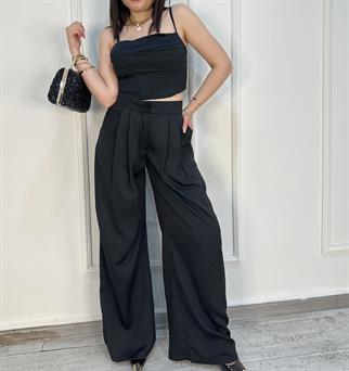  Saten Kumaş İkili Takım Siyah