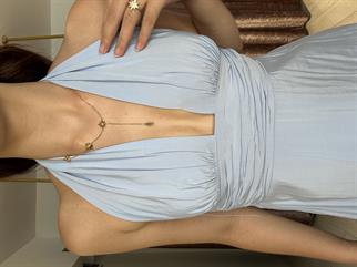 12013 Boyundan Bağlamalı Uzun Elbise Mavi 