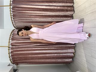 12013 Boyundan Bağlamalı Uzun Elbise Pembe 