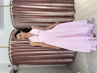 12013 Boyundan Bağlamalı Uzun Elbise Pembe 