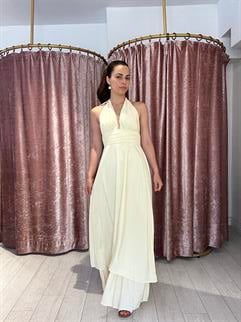 12013 Boyundan Bağlamalı Uzun Elbise Sarı 