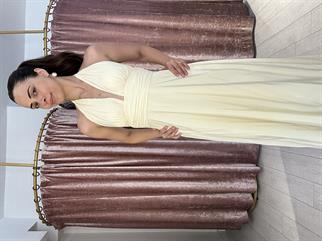 12013 Boyundan Bağlamalı Uzun Elbise Sarı 