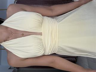 12013 Boyundan Bağlamalı Uzun Elbise Sarı 