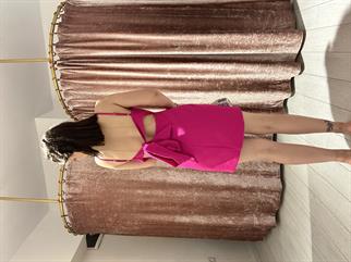 Arkadan Baglamalı Ayarlanabilir Askılı Mini Elbise Fuşya