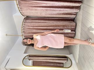 Arkadan Baglamalı Ayarlanabilir Askılı Mini Elbise Pudra