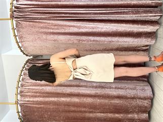 Arkadan Baglamalı Ayarlanabilir Askılı Mini Elbise Krem