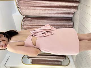 Arkadan Baglamalı Ayarlanabilir Askılı Mini Elbise Pudra