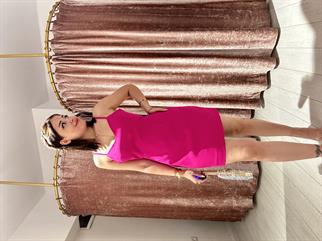 Arkadan Baglamalı Ayarlanabilir Askılı Mini Elbise Fuşya