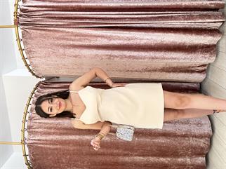 Arkadan Baglamalı Ayarlanabilir Askılı Mini Elbise Krem