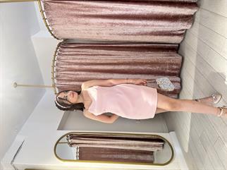 Arkadan Baglamalı Ayarlanabilir Askılı Mini Elbise Pudra