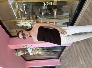 Asimetrik Kesim Straplez Bluz Kahverengi 