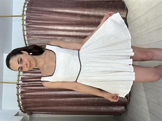 Askılı Keten Astarlı Nakışlı Mini Elbise Beyaz