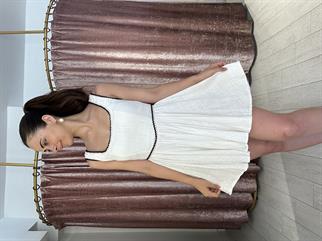 Askılı Keten Astarlı Nakışlı Mini Elbise Beyaz