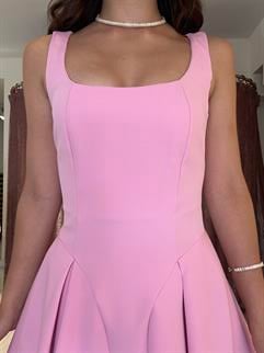 Askılı Mini Elbise Pembe