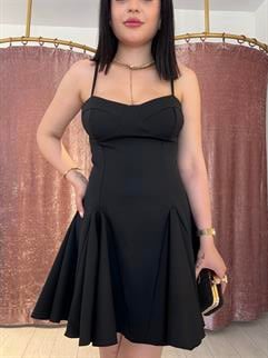 Ayarlanabilir Askılı Gece Elbisesi Siyah