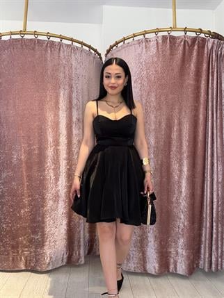 Ayarlanabilir Askılı Saten Elbise Siyah