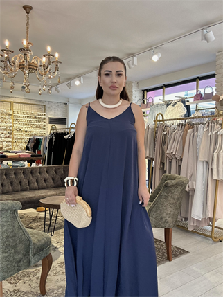 Ayarlanabilir Askılı Uzun Salaş Elbise Lacivert